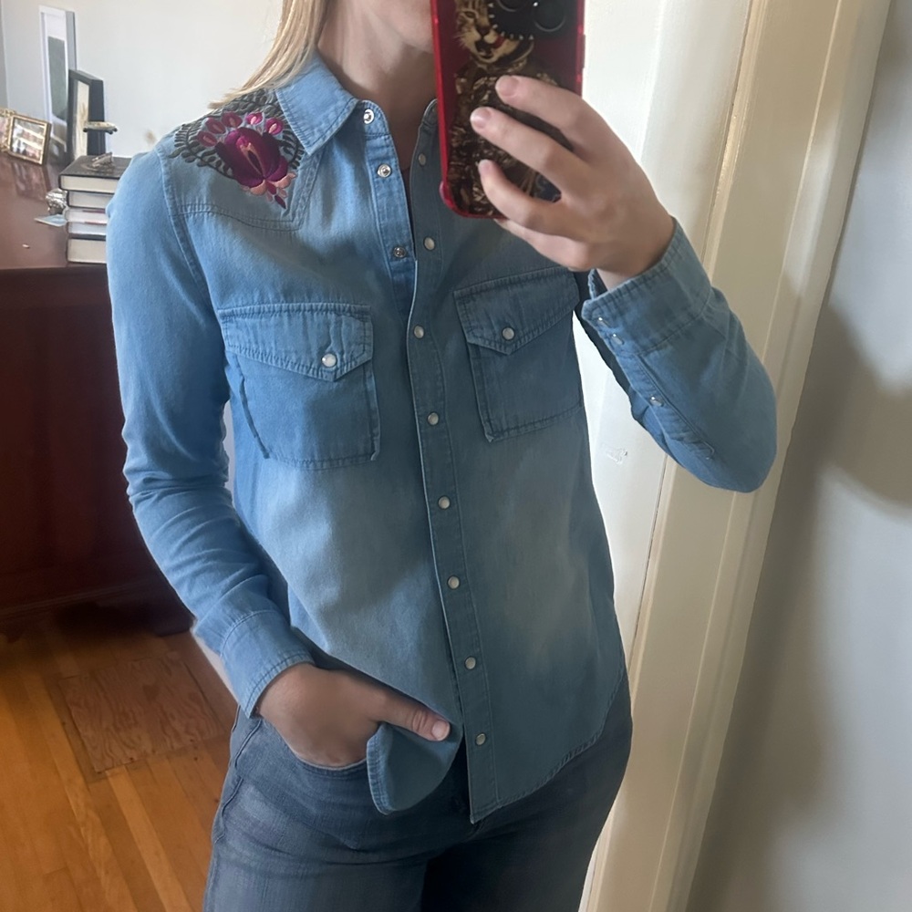Haute Hippie Embroidered Chambray Shirt - Picture 2 of 8